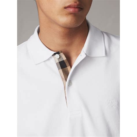 burberry polo shirt with placket in check design raspberry|Check Label Cotton Polo Shirt in White .